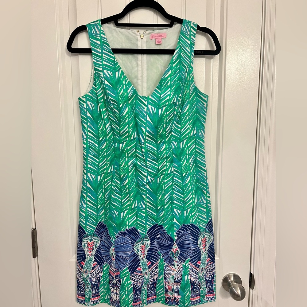 Lilly Pulitzer Tandie Shift Dress Costa Verde Elephant Print Size 4